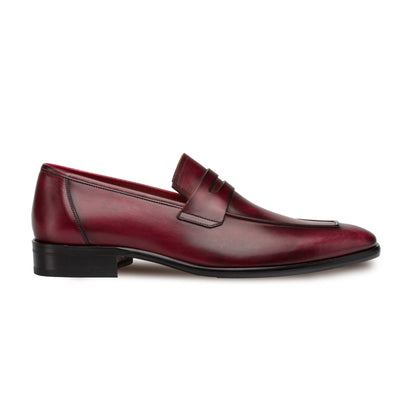 Mens Mezlan Classic Calfskin Slip on Penny Loafer Dress Shoe in Burgundy 1   - from alligatorwarehouse.com