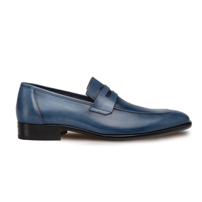 Mens Mezlan Classic Calfskin Slip on Penny Loafer Dress Shoe in Blue 1   - from alligatorwarehouse.com