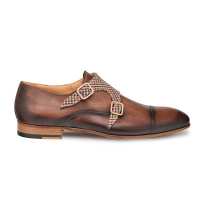 Mens Mezlan Pandora Double Monk Strap Taupe & Brown Houndstooth Dress Shoe 1   - from alligatorwarehouse.com
