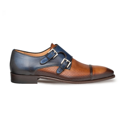 Mens Mezlan Saber Two Tone Calfskin Monk Strap Dress Shoe in Tan & Blue 1   - from alligatorwarehouse.com