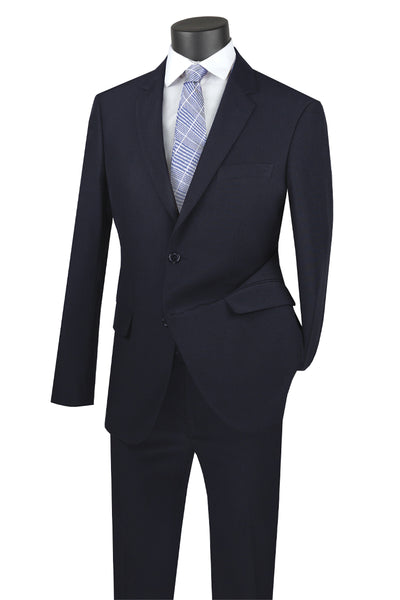 Mens Basic 2 Button Classic Fit Rayon Fabric Suit in Navy