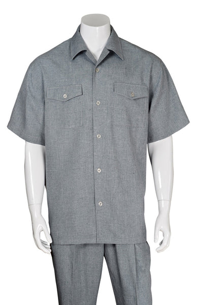 Mens Short Sleeve Patch Pocket Walking Suit in Grey