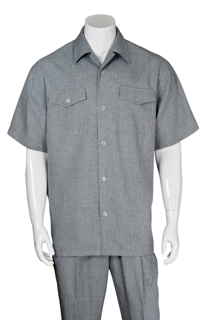 Mens Short Sleeve Patch Pocket Walking Suit in Grey