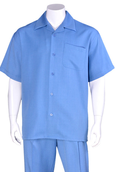 Mens Short Sleeve Casual Summer Walking Suit in Solid Blue 1 M2954-Blue-S  - from alligatorwarehouse.com