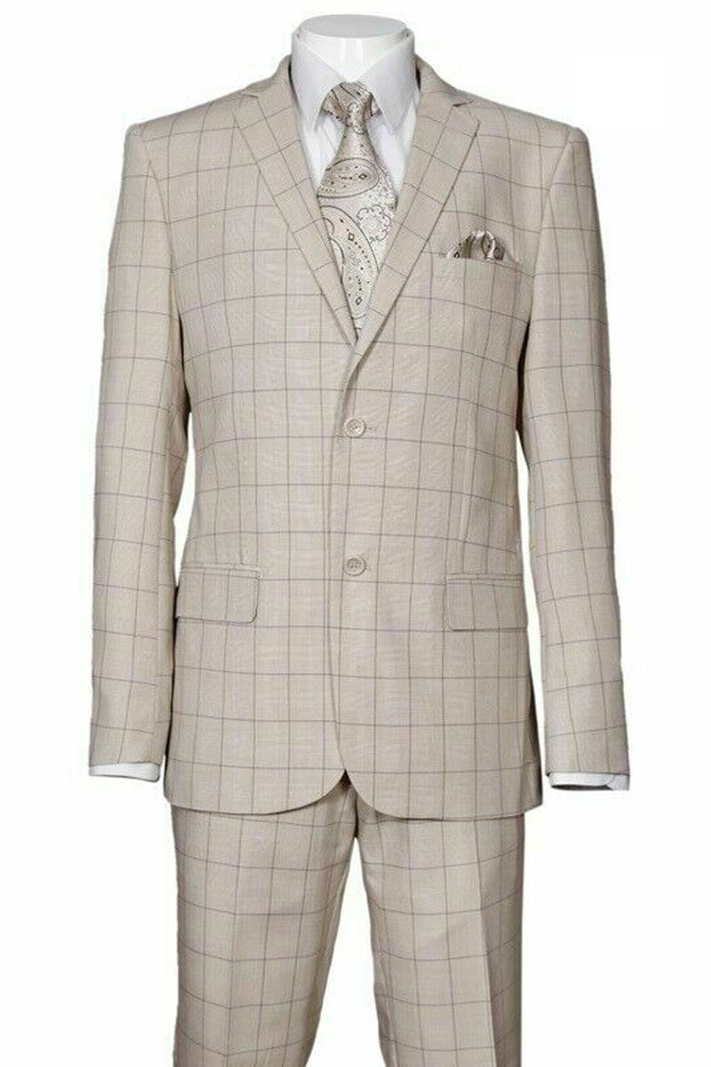 Mens 2 Button Modern Fit Plaid Suit in Tan