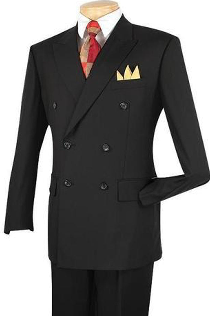 Mens Classic Luxurious Wool FeeL Fabric Double Breasted Suit in Black