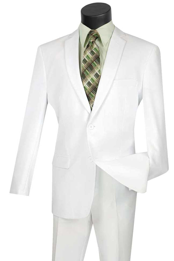 Mens Basic 2 Button Classic Fit Rayon Fabric Suit in White