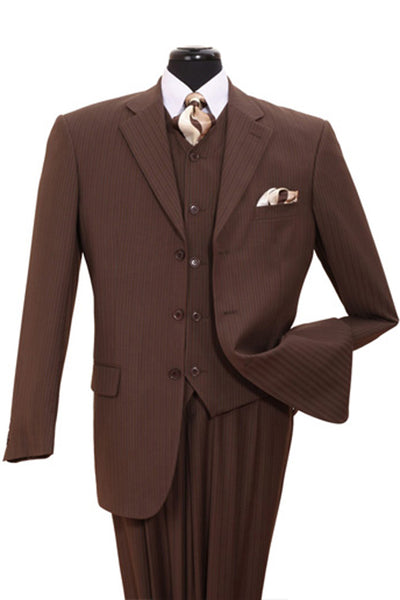 Mens Vested Wide Tonal Stripe Suit in Brown 1 5802V4K-Brown-38R  - from alligatorwarehouse.com