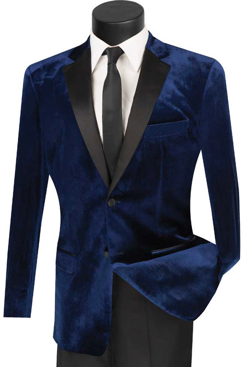 Mens Modern Notch Velvet Tuxedo in Navy