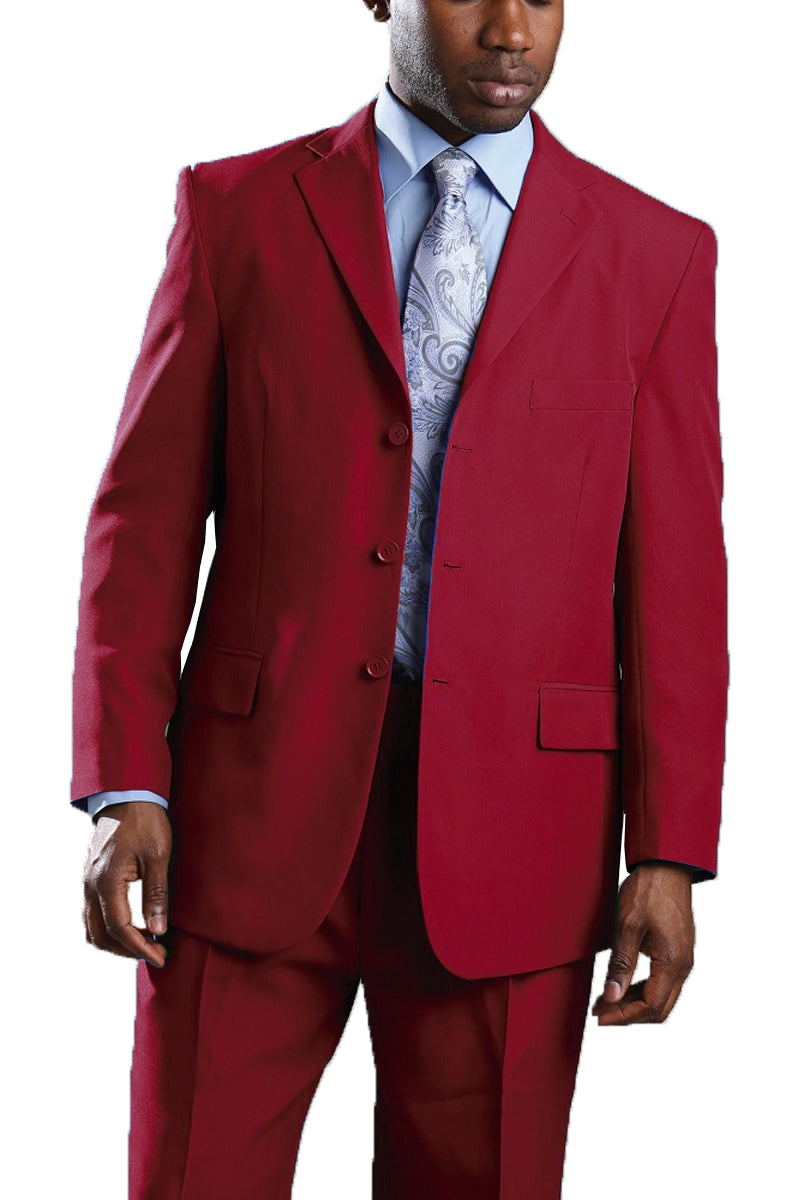 Mens 3 Button Polyester Fashion Suit in Burgundy