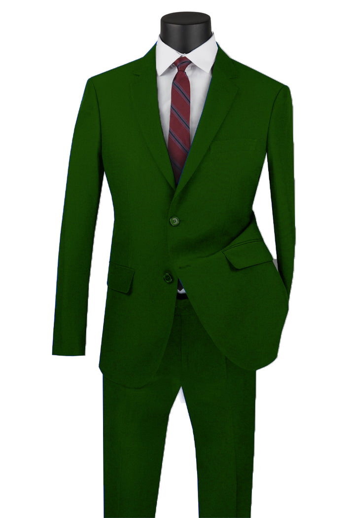 Mens Basic 2 Button Classic Fit Rayon Fabric Suit in Olive