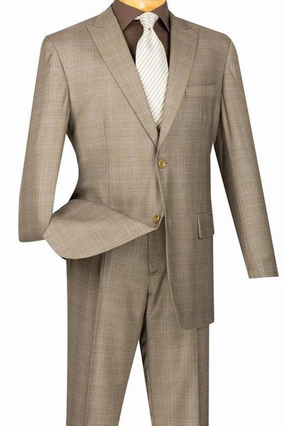 Mens 2 Button Peak Lapel Modern Plaid Suit in Tan 1 2RW-1_TAN_36S  - from alligatorwarehouse.com