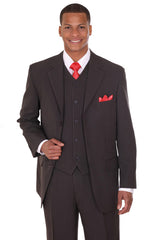 Mens Vested 3 Button Classic Fit Banker Pinstripe Suit in Charcoal