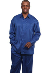 Mens Tone on Tone Pinstripe Leisure Set Walking Suit in Royal Blue