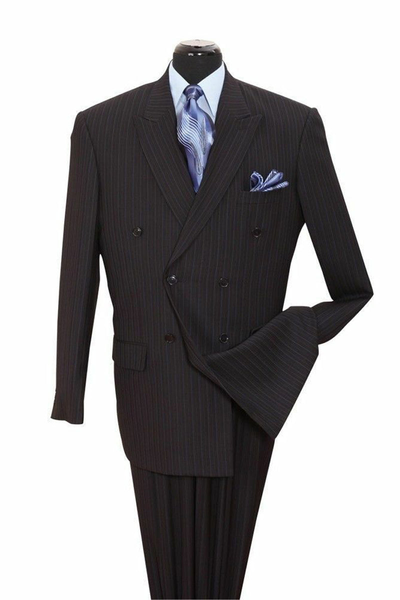 Mens Double Breasted Ton on Ton Stripe Suit in Black
