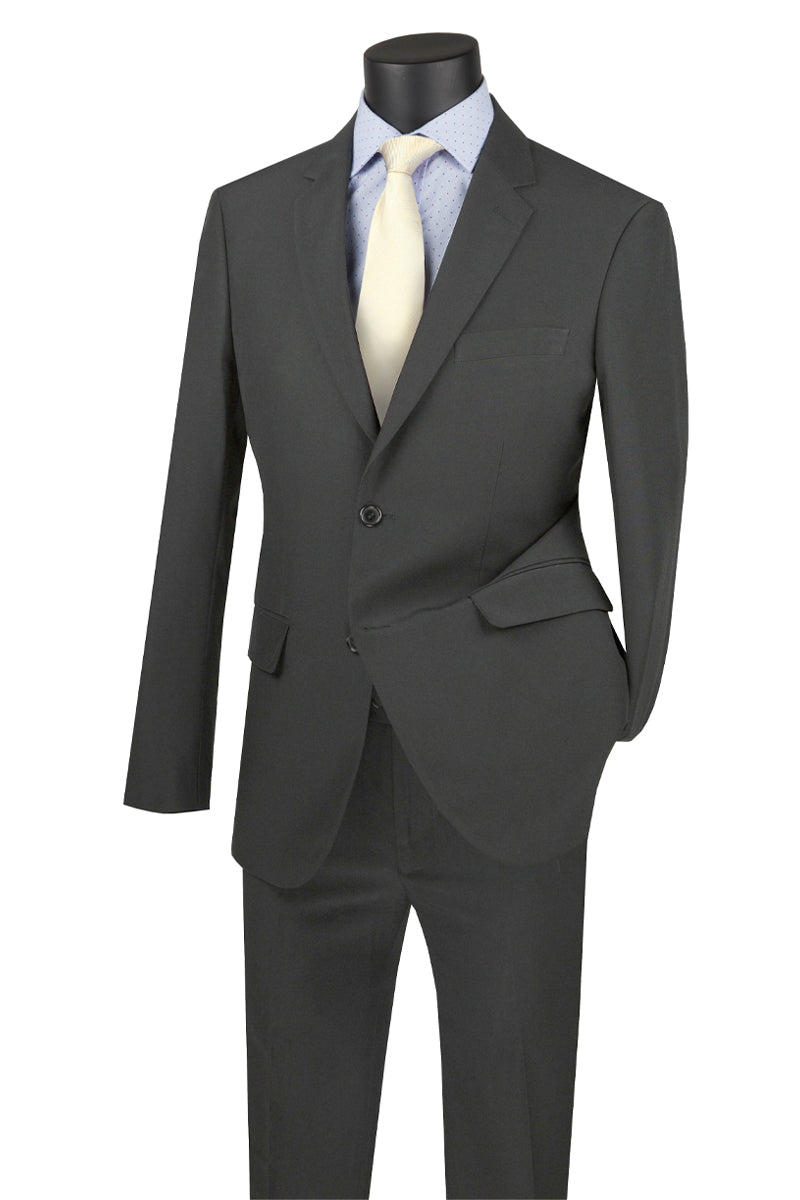 Mens Basic 2 Button Classic Fit Rayon Fabric Suit in Charcoal