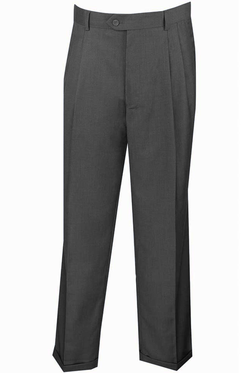 Mens Classic Fit Single Pleat Dress Slacks in Charcoal