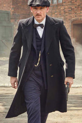 Mens Peaky Blinders Costume Arthur Shelby Vested Suit with Overcoat & Hat