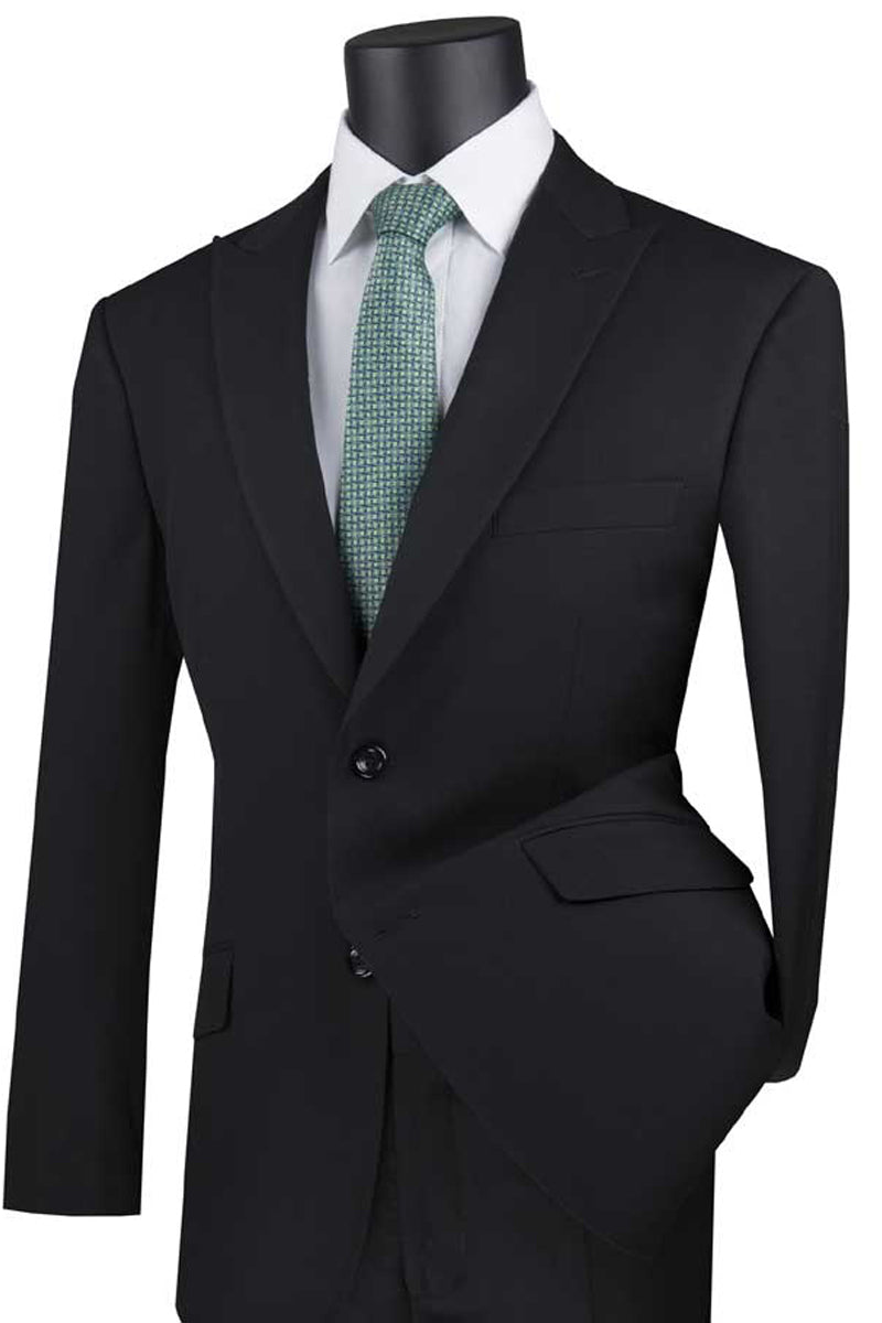 Mens 2 Button Modern Fit Peak Lapel Suit in Black