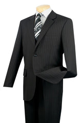 Mens Classic 2 Button Pleated Pant Pinstripe Suit in Black