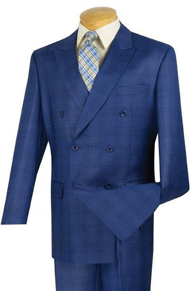 Mens Classic Wool Feel Double Breasted Glen Plaid Suit in Blue 1 DRW-1_BLUE_36S  - from alligatorwarehouse.com