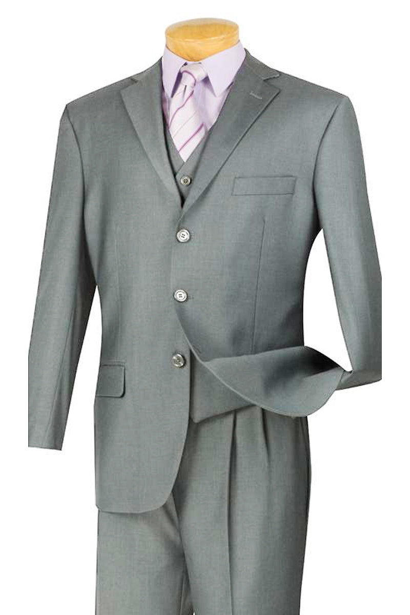 Mens Classic 3 Button Vested Dress Suit in Light Grey