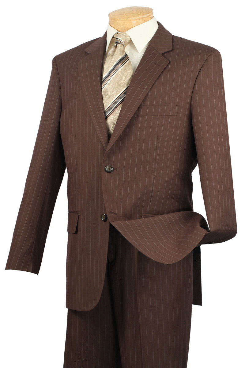 Mens Classic 2 Button Pleated Pant Pinstripe Suit in Toffee