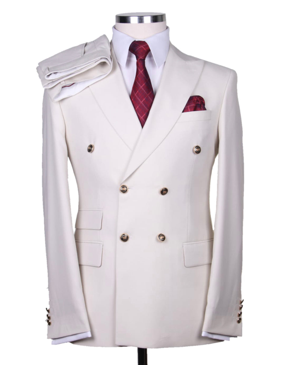 Designer Mens Double Breasted Gold Button Suit in White – Alligator ...