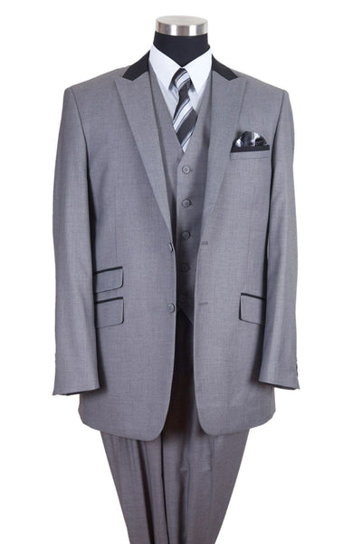 Mens Vested Peak Lapel with Contrast Collar Suit in Grey/Black 1 57023-Grey/Black-38R  - from alligatorwarehouse.com