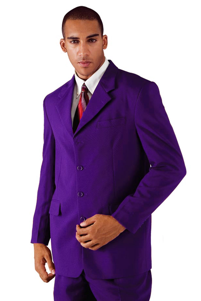 Mens 4 Button Polyester Fashion Suit in Purple