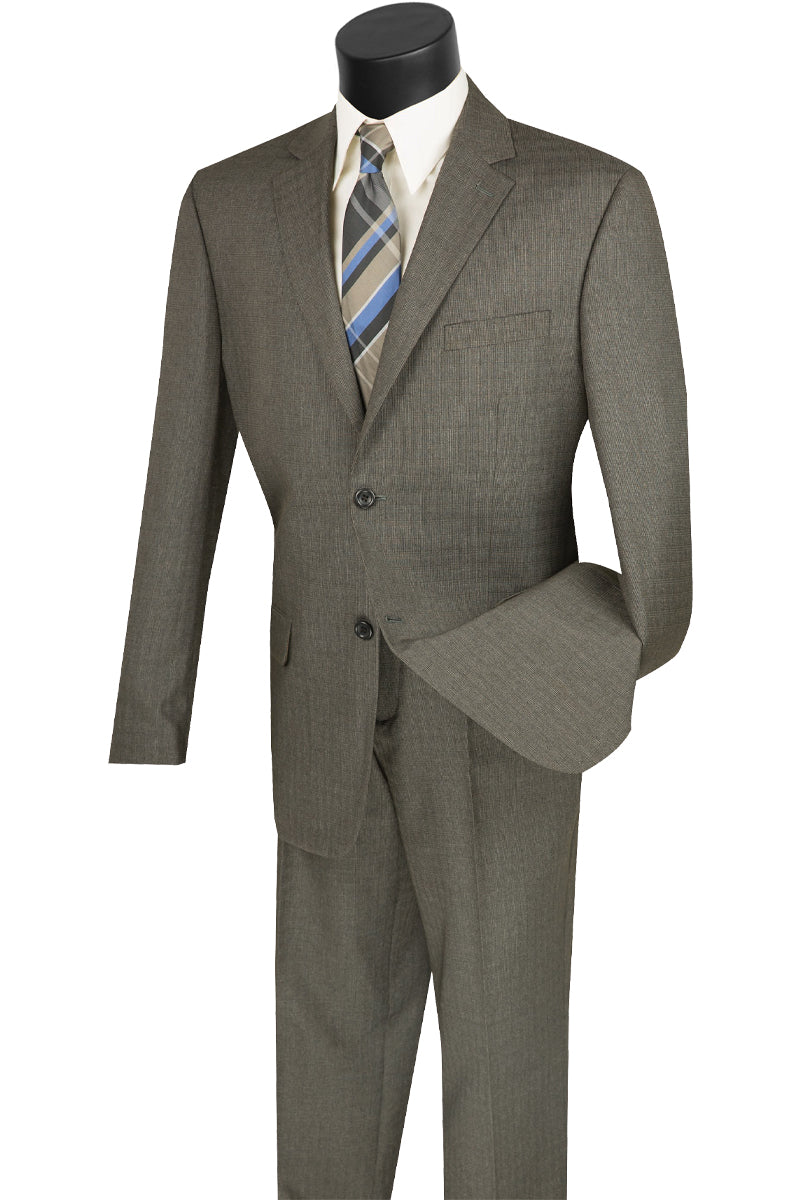 Mens 2 Button Modern Textured Weave Suit in Brown