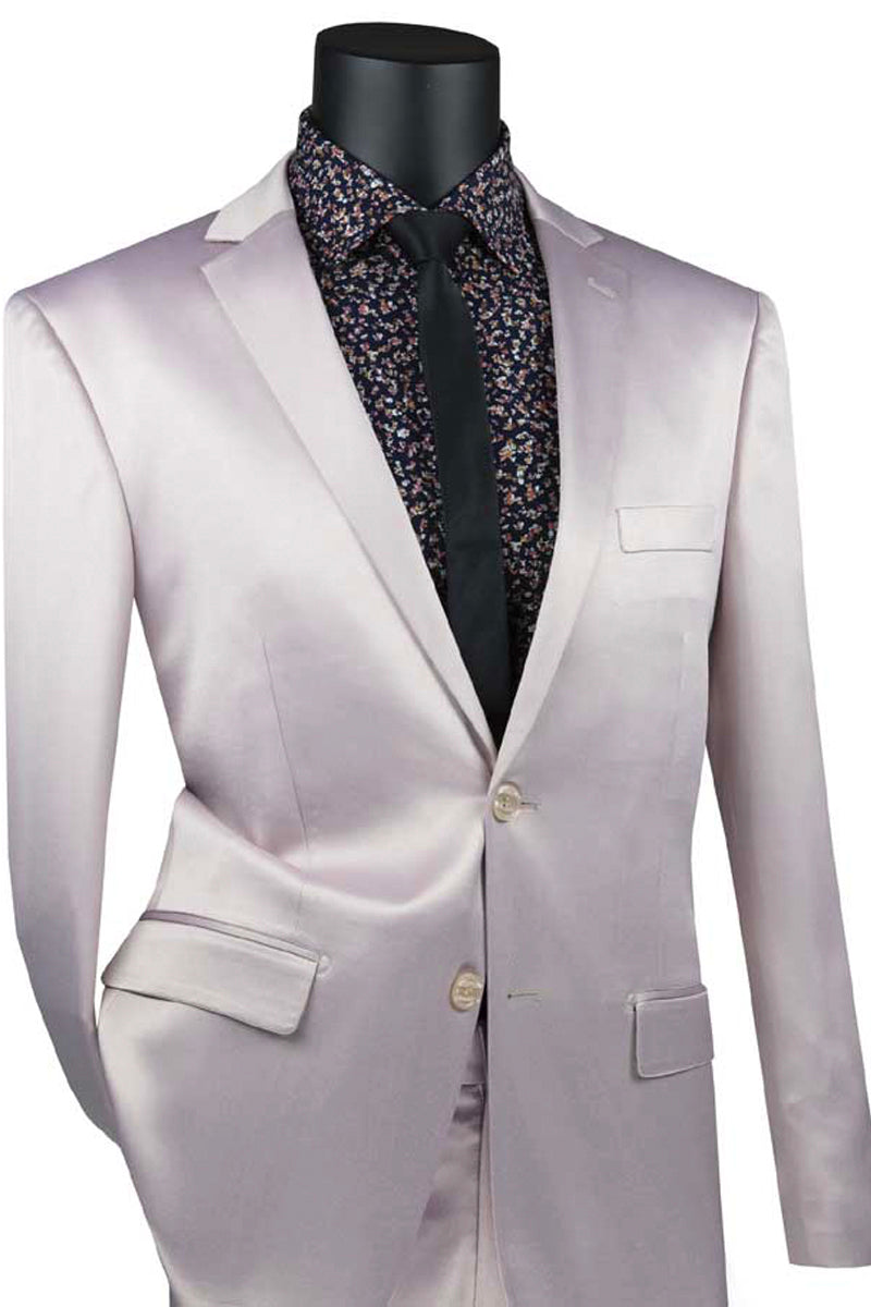 Mens Ultra Slim Fit Strech Sateen Shiny Sharskin Suit in Blush