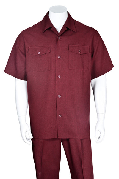 Mens Short Sleeve Patch Pocket Walking Suit in Burgundy