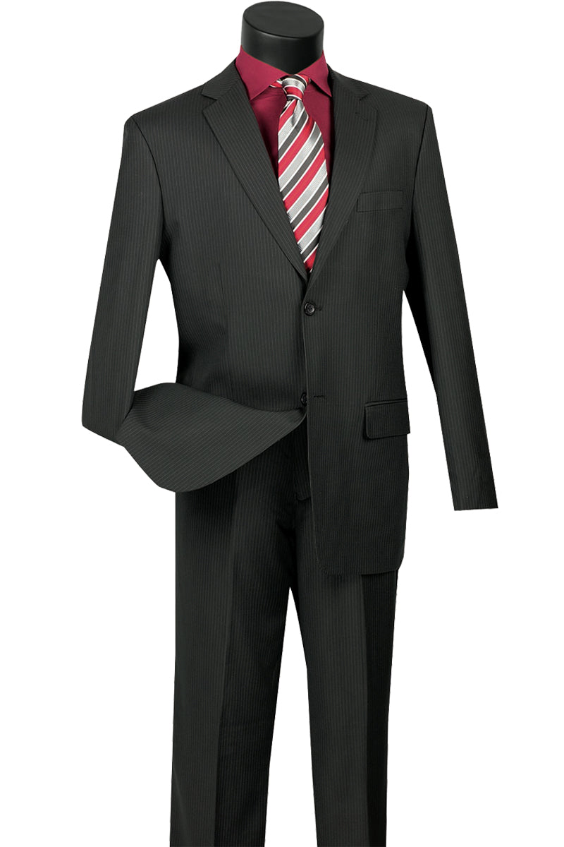 Mens 2 Button Wool Blend Pinstripe Suit in Black