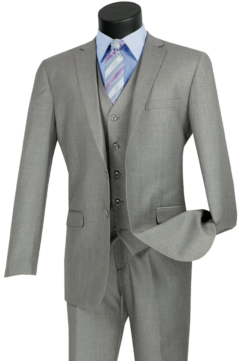 Mens Vested Slim Fit Wool Feel Suit in Medium Grey