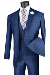 Mens Vested 2 Button Tuxedo Suit with Satin Trim in Navy