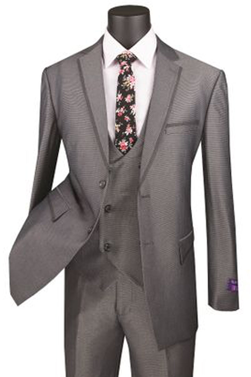 Mens Vested 2 Button Tuxedo Suit with Satin Trim in Charcoal