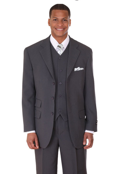 Mens Vested 3 Button Classic Fit Banker Pinstripe Suit in Grey 1 802V-Grey-38R  - from alligatorwarehouse.com