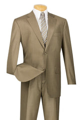 Mens 2 Button Modern Fit Texured Weave Suit in Taupe