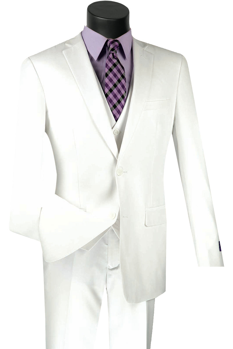 Mens Vested Slim Fit Wool Feel Suit in White