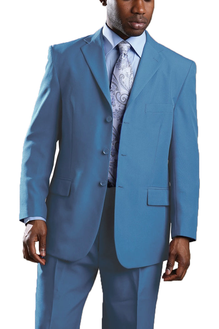 Mens 3 Button Polyester Fashion Suit in Sky Blue