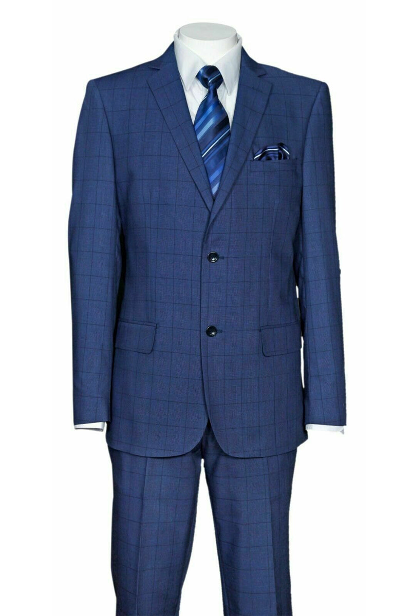 Mens 2 Button Modern Fit Plaid Suit in Navy