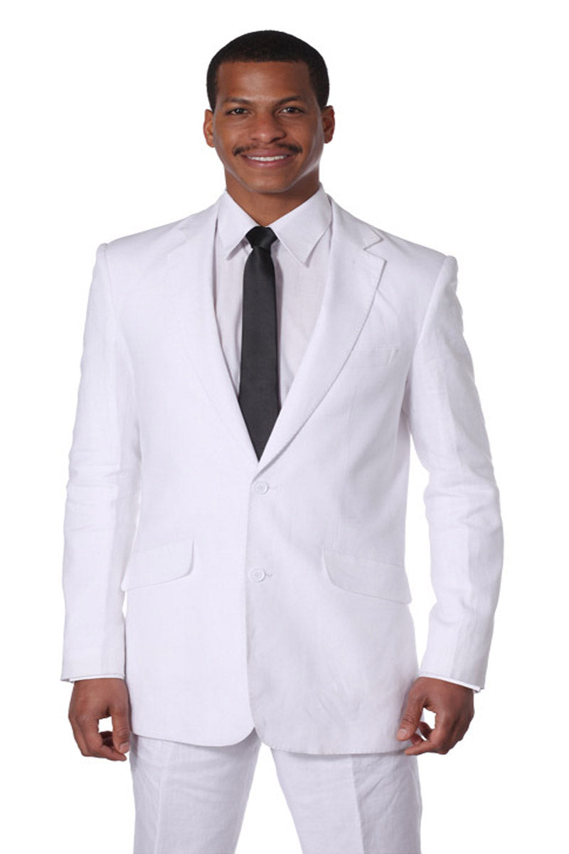 Mens Modern Fit 2 Button 100% Linen Suit in White