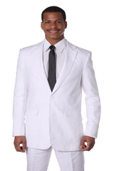 Mens Modern Fit 2 Button 100% Linen Suit in White