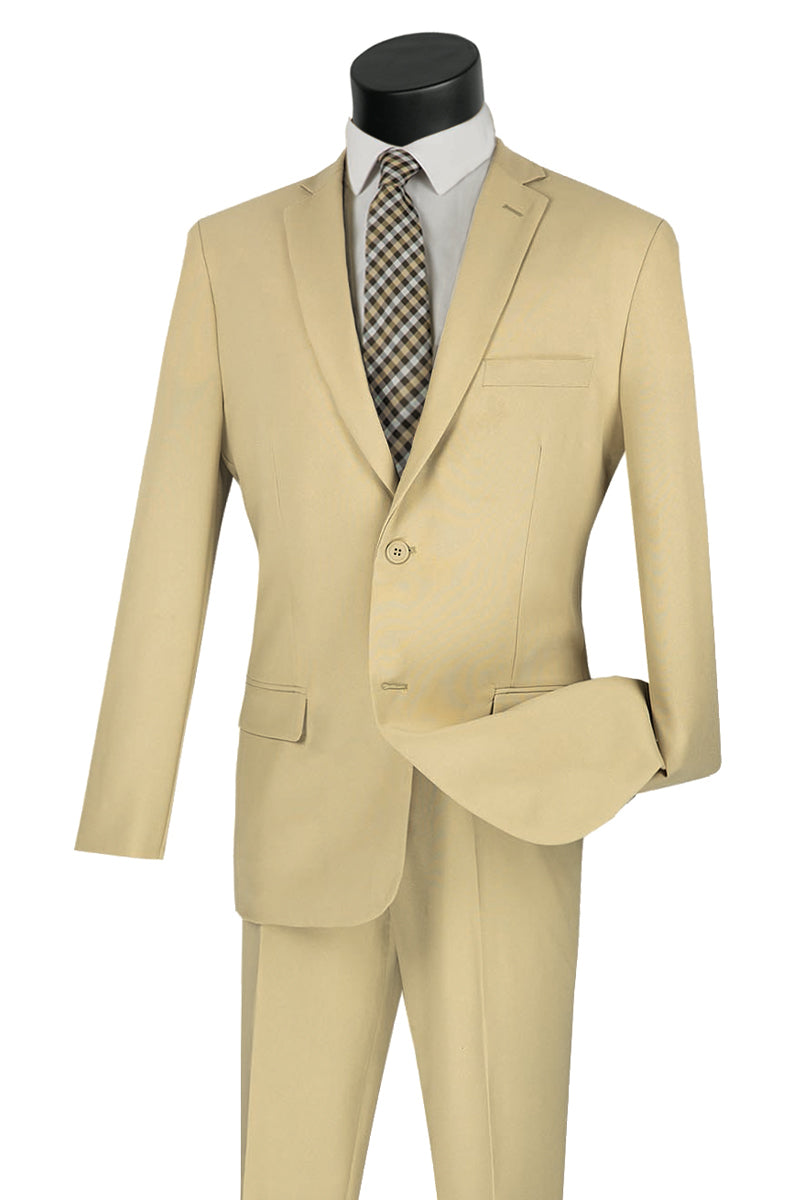 Mens Basic 2 Button Classic Fit Rayon Fabric Suit in Beige