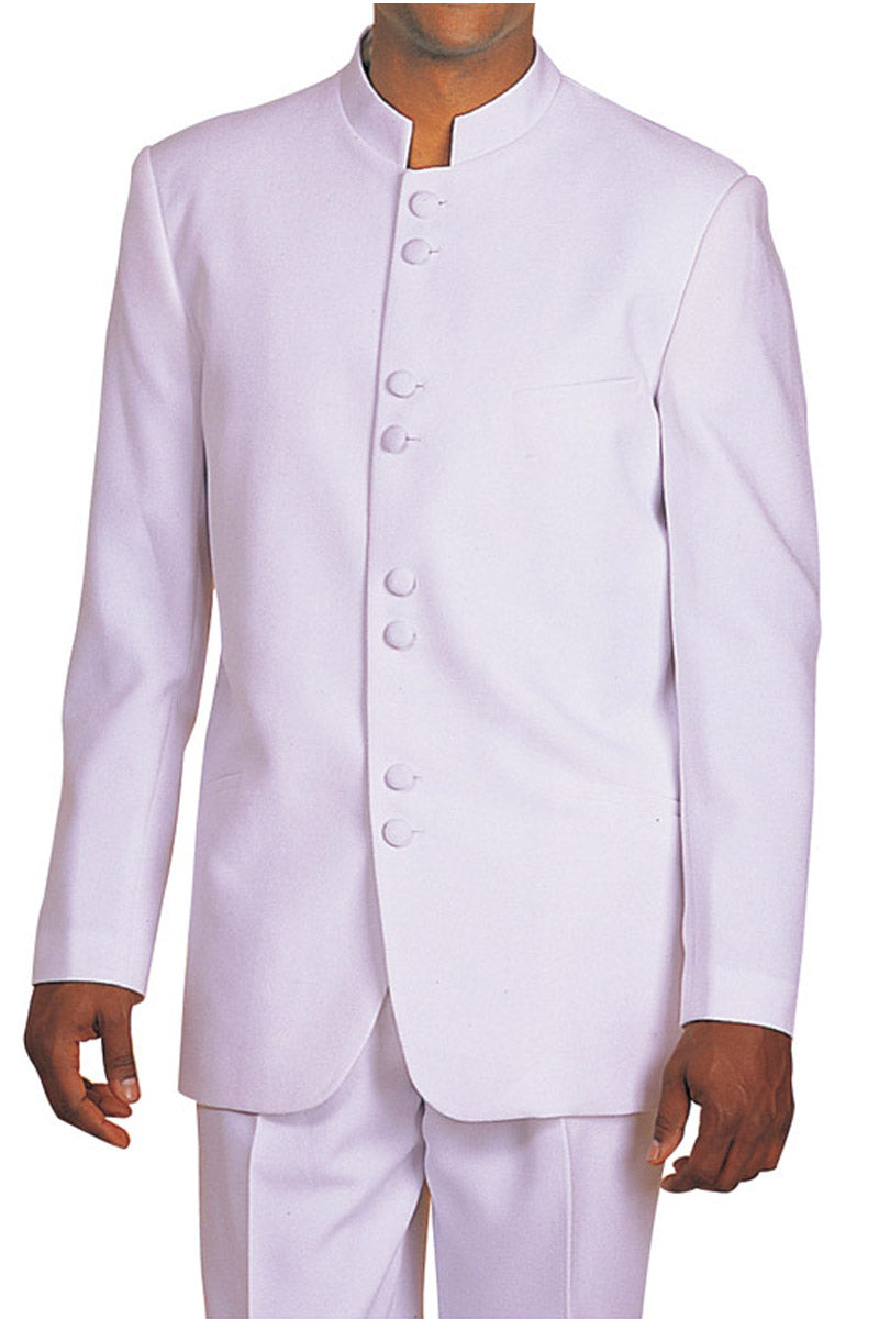 Mens Classic 8 Button Mandarin Collar Suit in White
