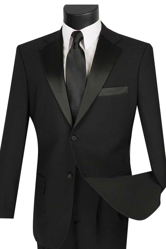 Mens Classic Fit 2 Button Rayon Fabric Tuxedo in Black