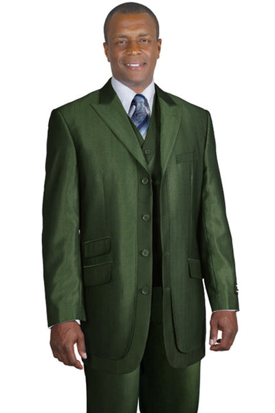 Mens 3 Button Tonal Sharkskin Peak Lapel Vested Fashion Suit in Olive 1 5906V-Olive-38R  - from alligatorwarehouse.com