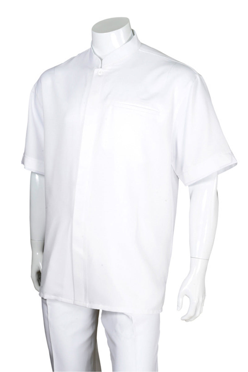 Mens Short Sleeve Banded Mandarin Collar Walking Suit in White