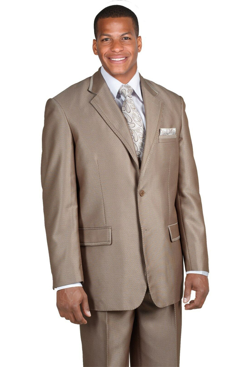 Mens Classic 2 Button Suit with Lapel Trim in Light Brown